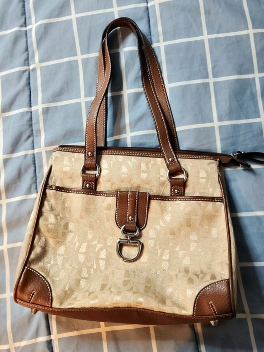 Anne Klein Monogram Tote in Beige & Brown